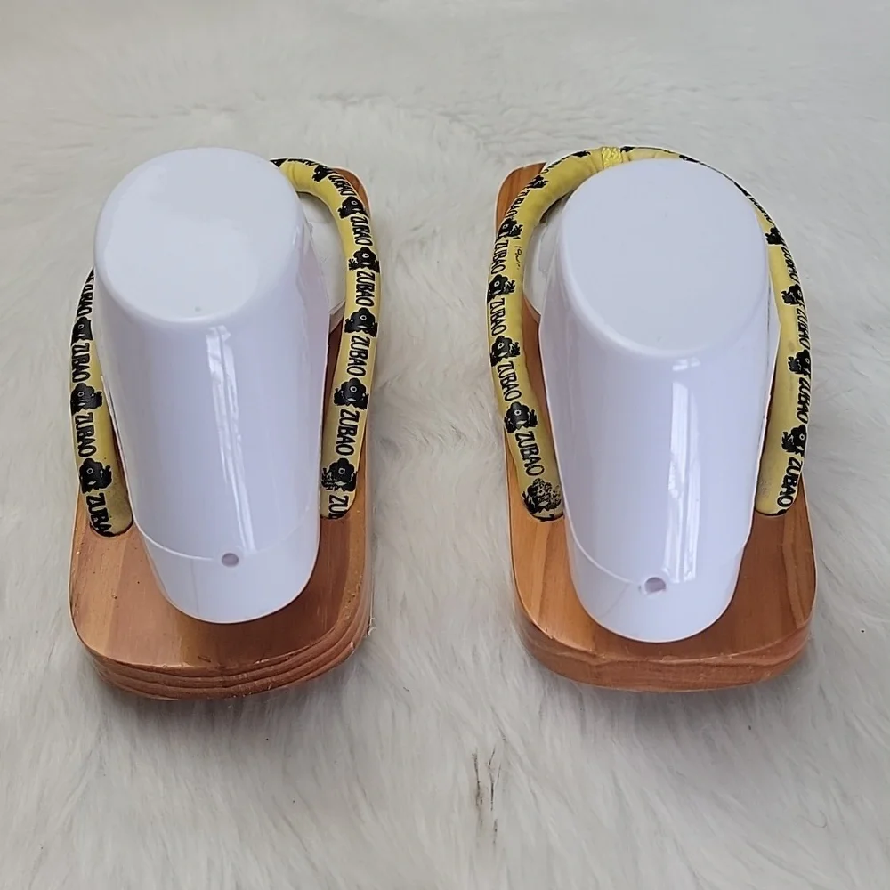 ZUBAO Geisha Japanese Style Wood Open Toe Slip On Yellow Thong Flip Flop Sandals